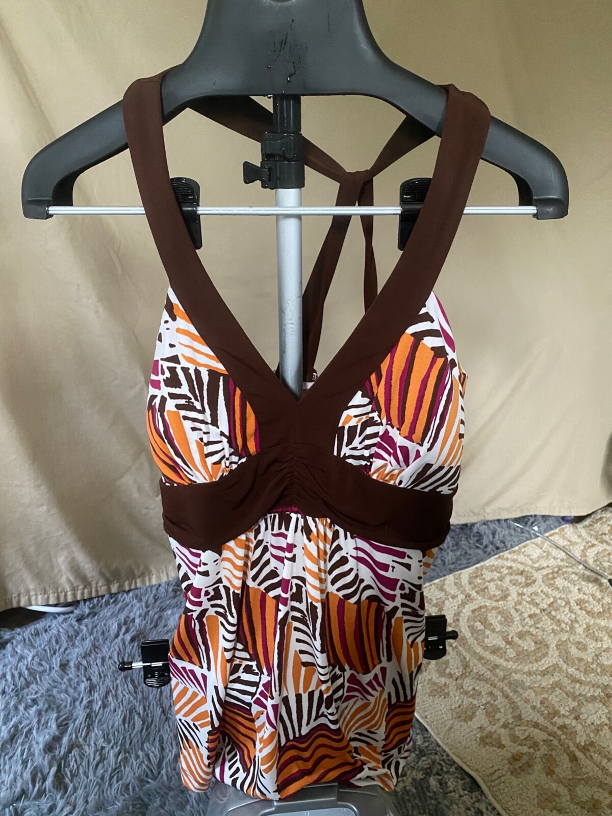 D03– STUDIO 1940 vintage BROWN/ORANGE.PURPLE/WHITE WOMENS TOP SZ L. NEW