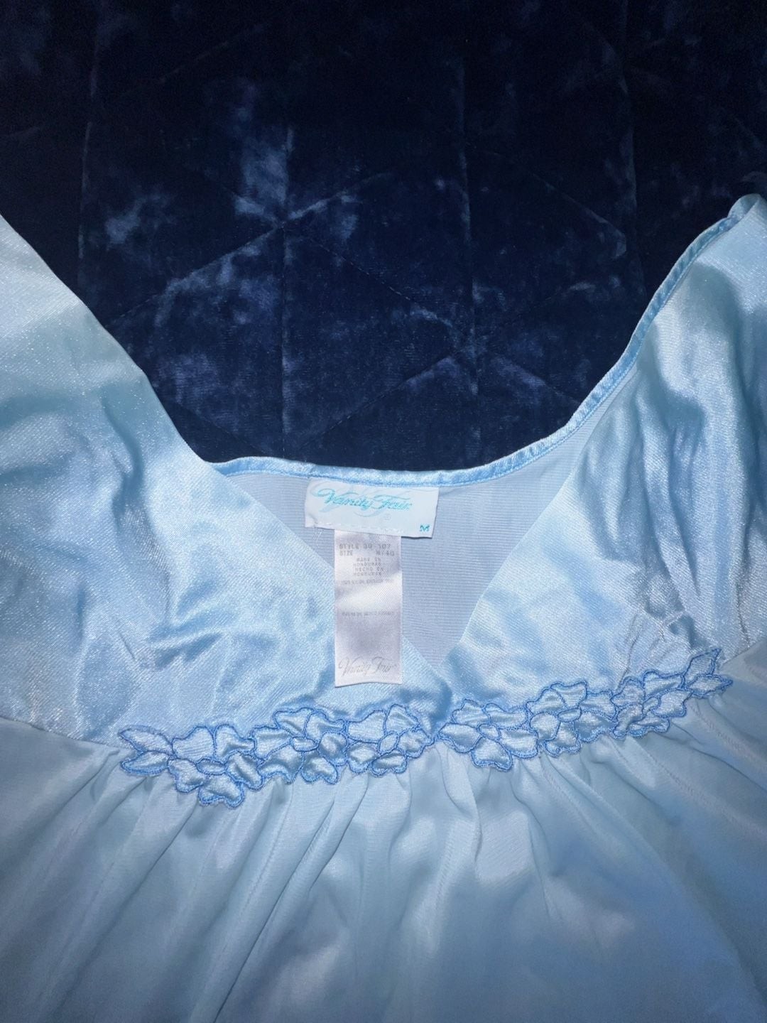 Vintage Vanity Fair Baby Blue Nylon Nightgown with Lace Trim