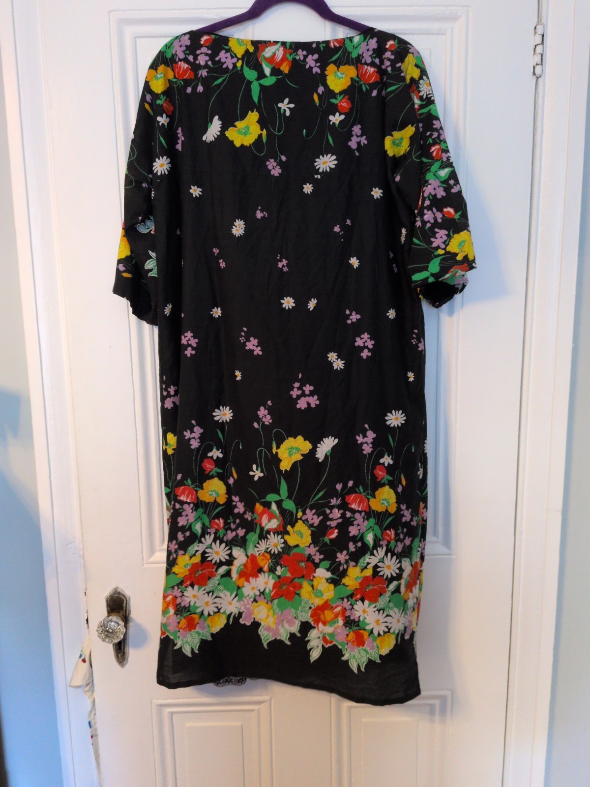 Vintage Lined Kaftan Cotton Blend Black Floral Women’s Size M/L Mumu Grannycore