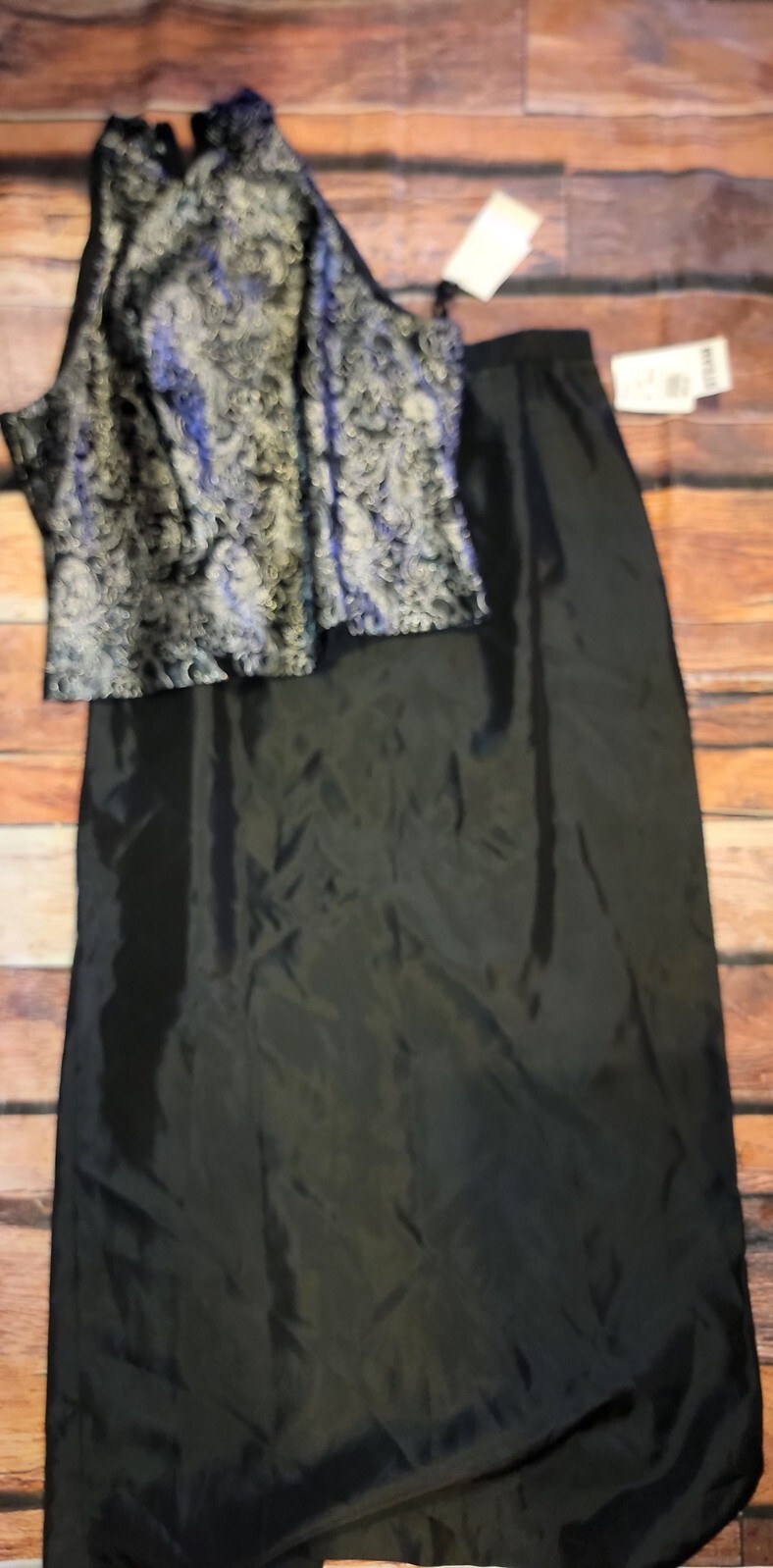 Michaelangelo Womens 2 Pc Dress Top Skirt Sz 14 Nwt Long Slim Irid Taffe