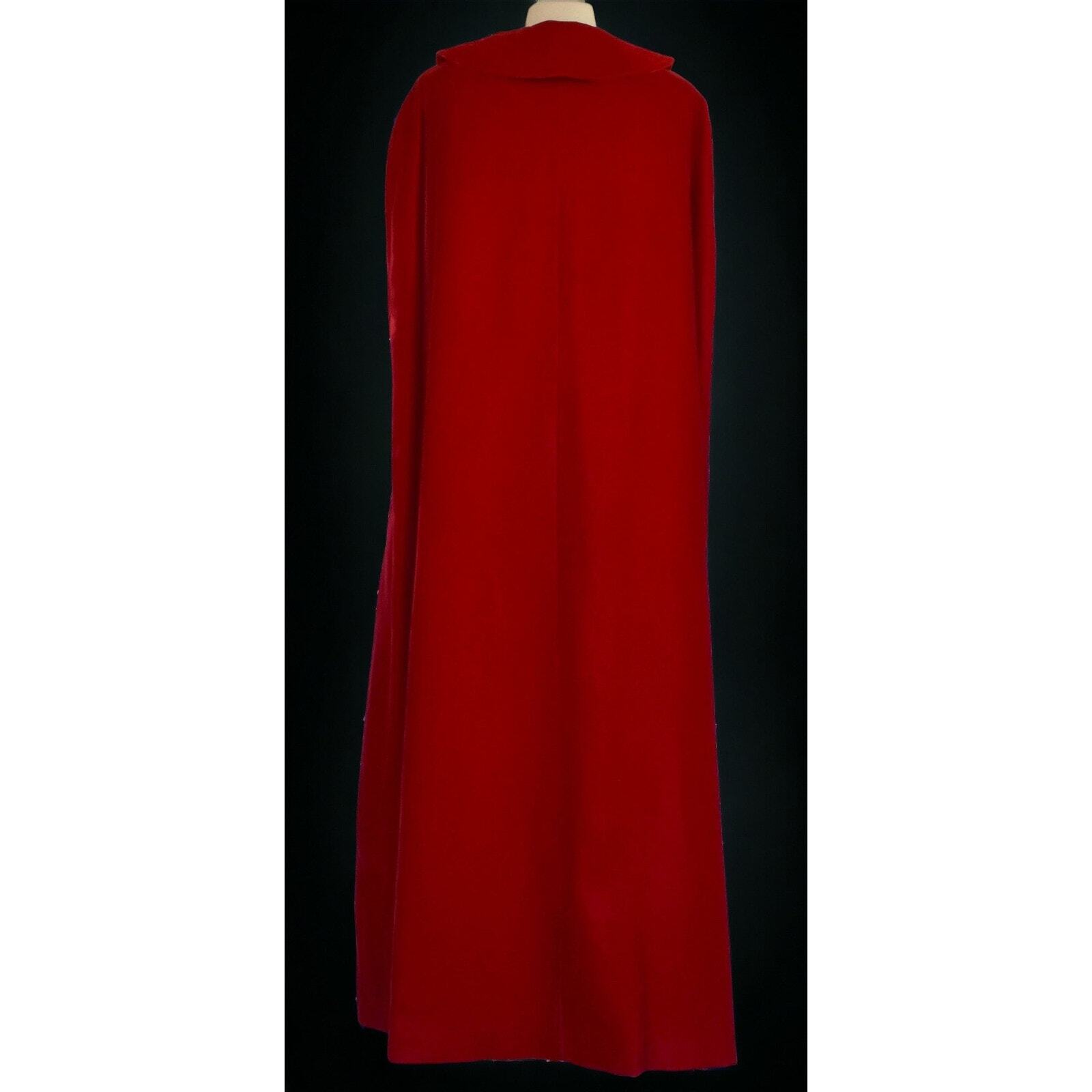 Vintage 60s Red Velvet Ankle Length Cape, Rhinestone Buttons, Size M, L, XL