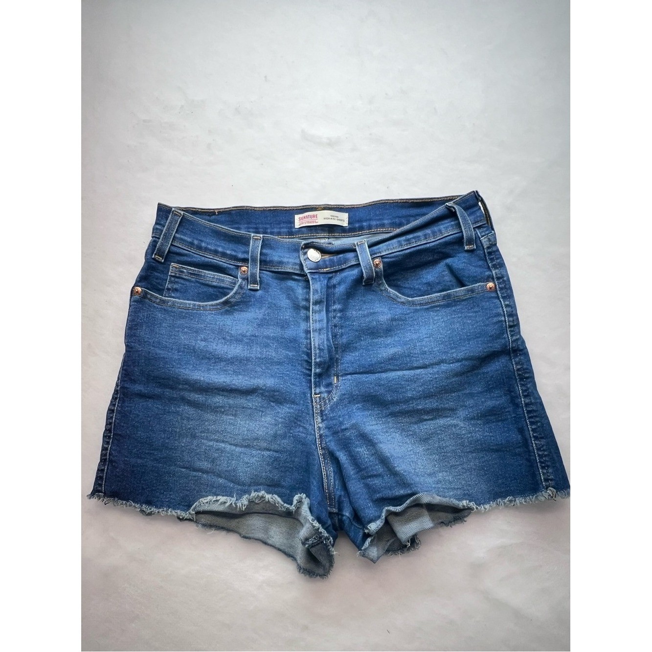 Signature by Levi Strauss Heritage High Rise Denim Shorts, Frayed Hem, 12, EUC