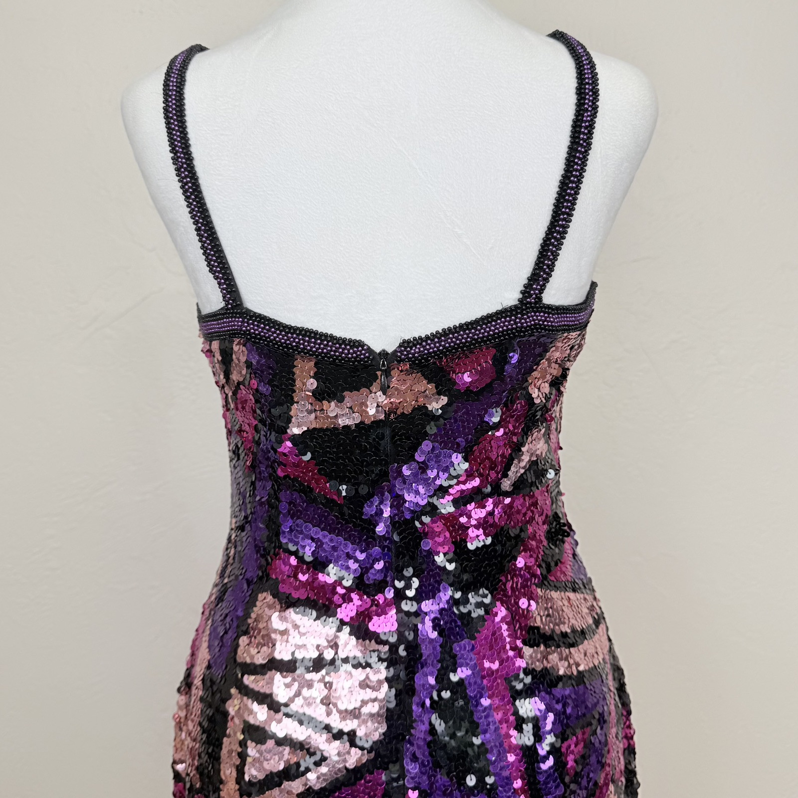 Vintage 1980s Silk Multicolor Fully Sequined & Beaded Dress by Susan Rose Size 8