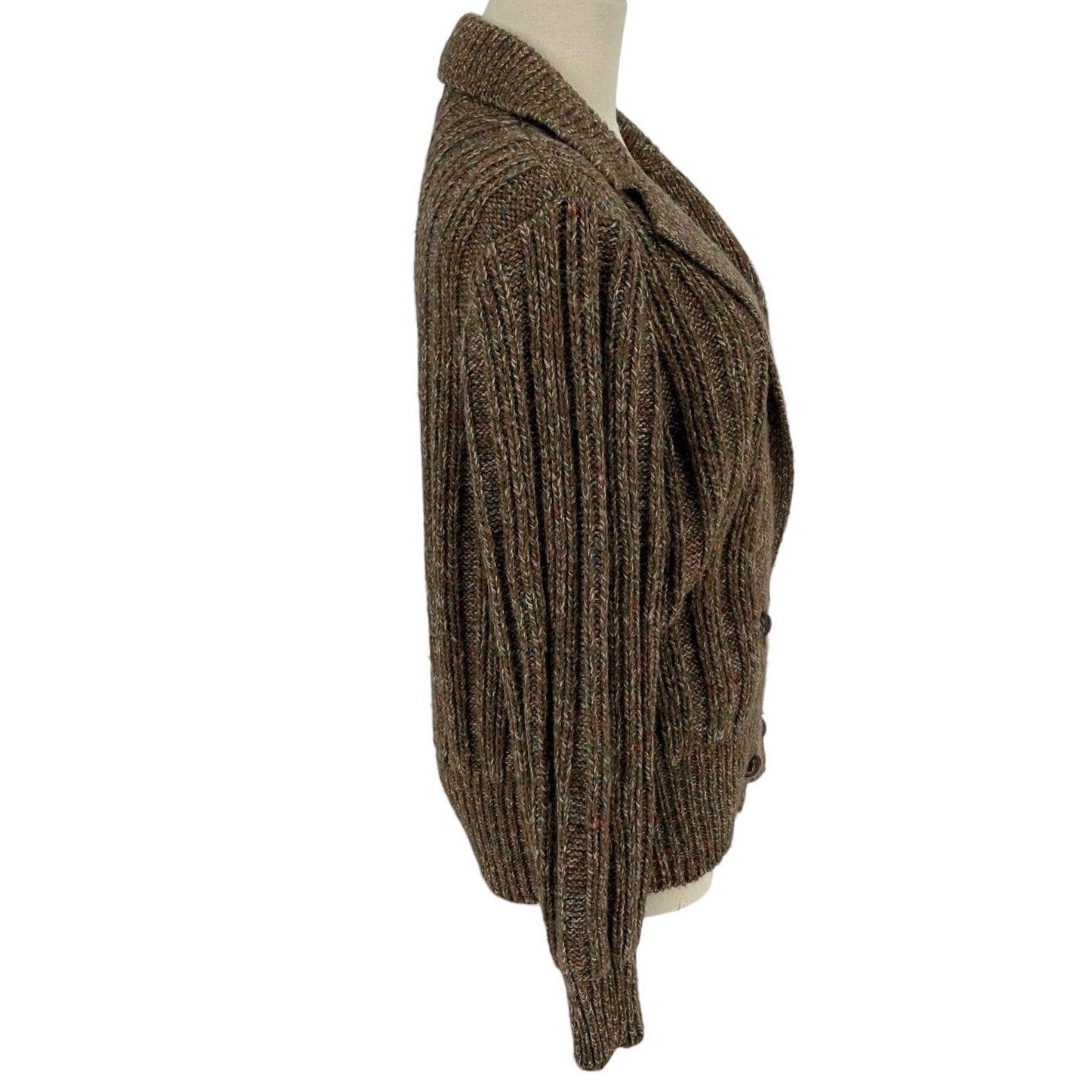 Vintage Joyce Cardigan Brown Multi Double Breasted Ribbed Shoulder Pads