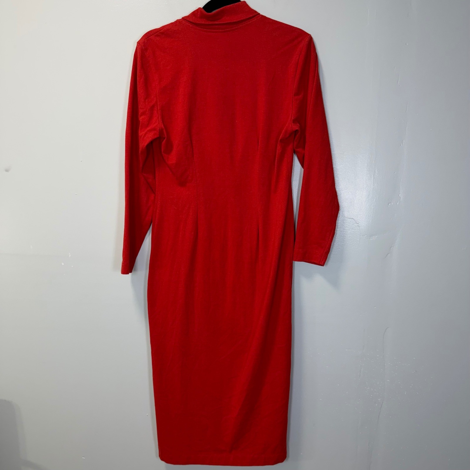 Vintage Avon Fashions Red Double Breasted Knit Midi Dress Gold Buttons