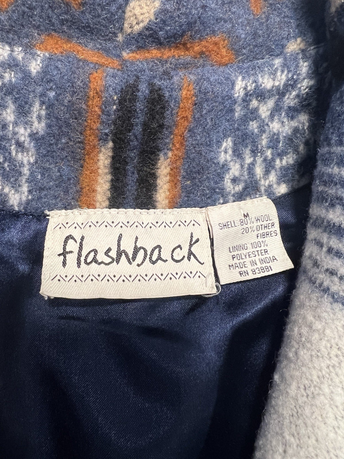 Vintage 90s Flashback Southwestern Wool Blanket Jacket Aztec Blue Tapestry Coat