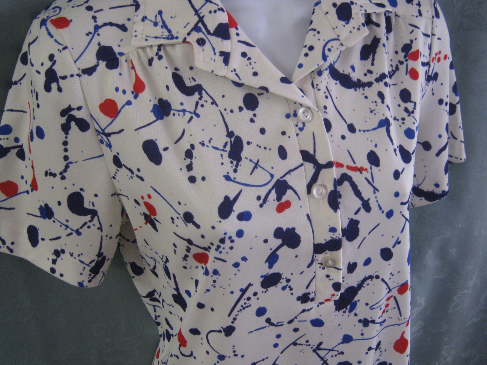 Vintage KoKo Knits of Calif. Paint Splatter Print Top Size Small Pullover
