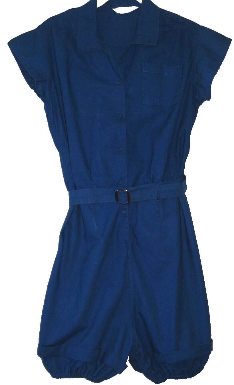 Women’s Vintage 1950s Size 18 MERRYGARDEN Royal Blue 1pc P.E. Snap-Up Romper M/L