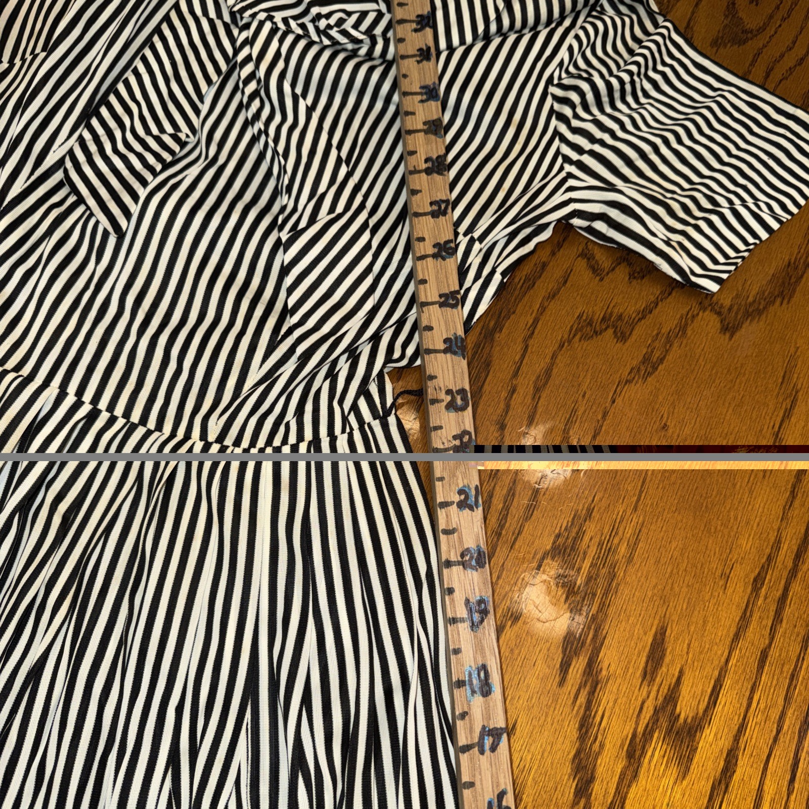 VTG 1970s Helen Scott Striped Midi Dress M/L Rockabilly Secretary Tie Neck