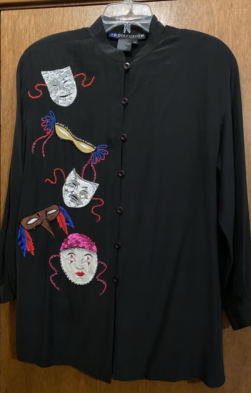 Vtg 90’s IB Diffusion Black Silk Embroider Sequin Nehru Blouse Theatrical Arts M