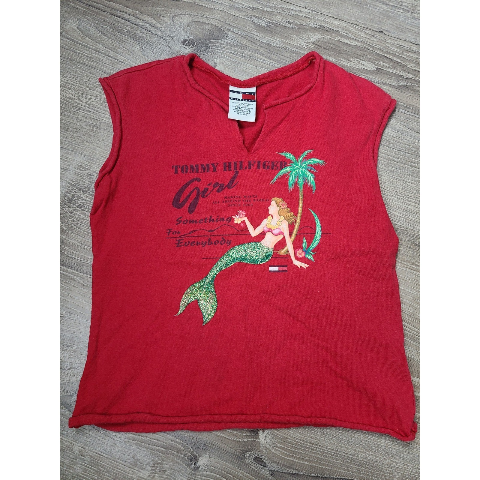Y2K Tommy Hilfiger M Baby Tee Tank Fitted Sparkly Mermaid Red Older Sister Core
