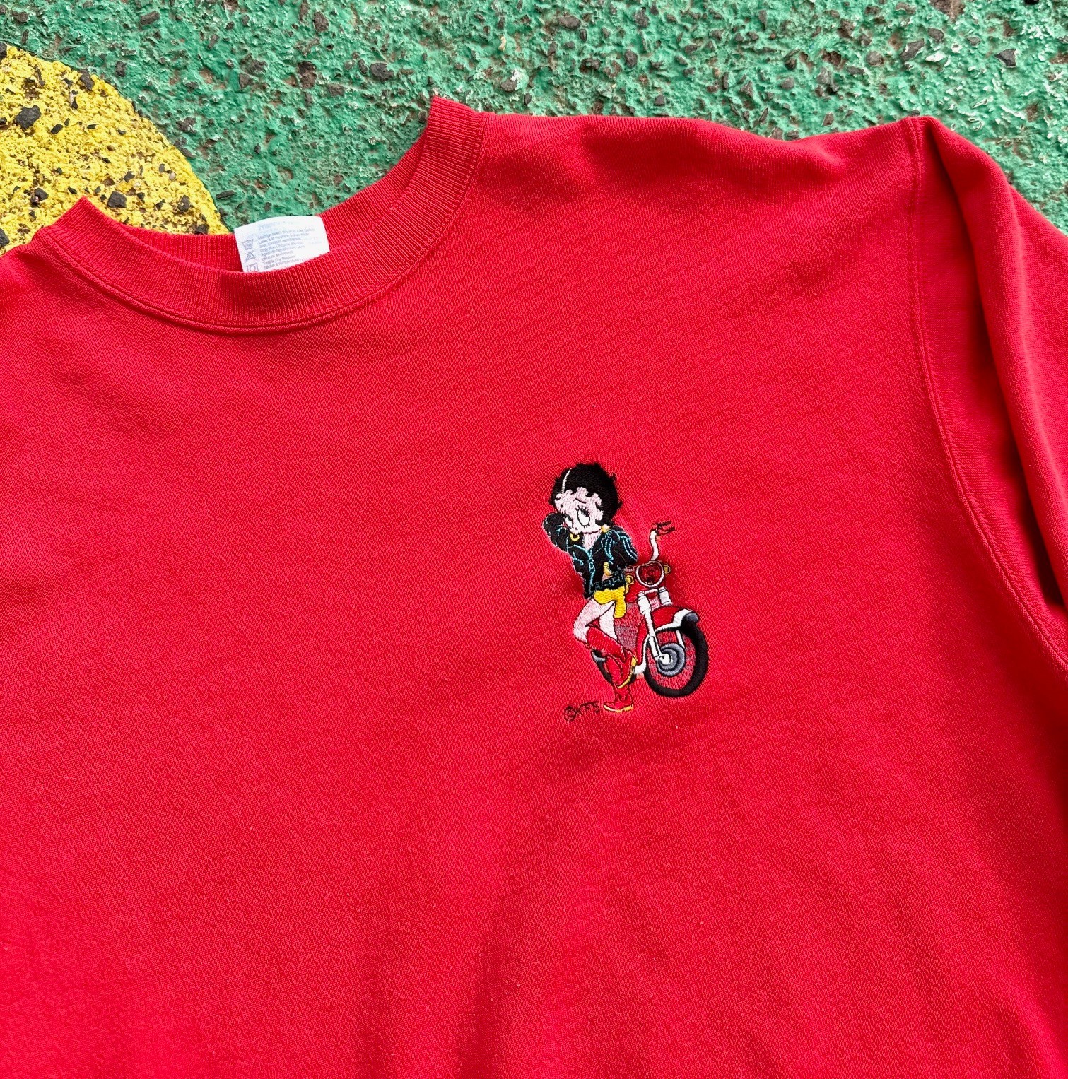VTG Betty Boop Motorcycle Biker Girl Embroidered Graphic Crewneck Sweatshirt M/L