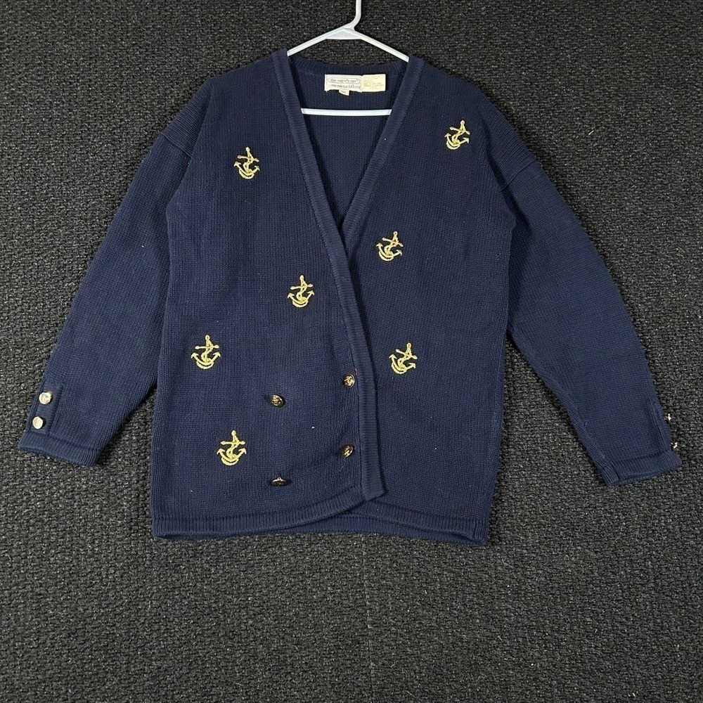 The Eagle’s Eye Vintage 1990 Navy Blue Anchor Embroidered Cardigan Sweater M