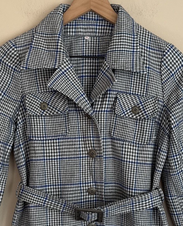 Vintage Jacket Wool 60s 70s Houndstooth Belted Blazer Womens Size Small