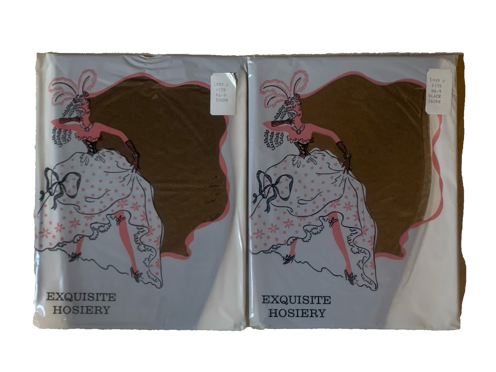 VTG Exquisite Hosiery NOS Stockings Taupe w/ Pin-Up Art Package 50s ? Lot of 2