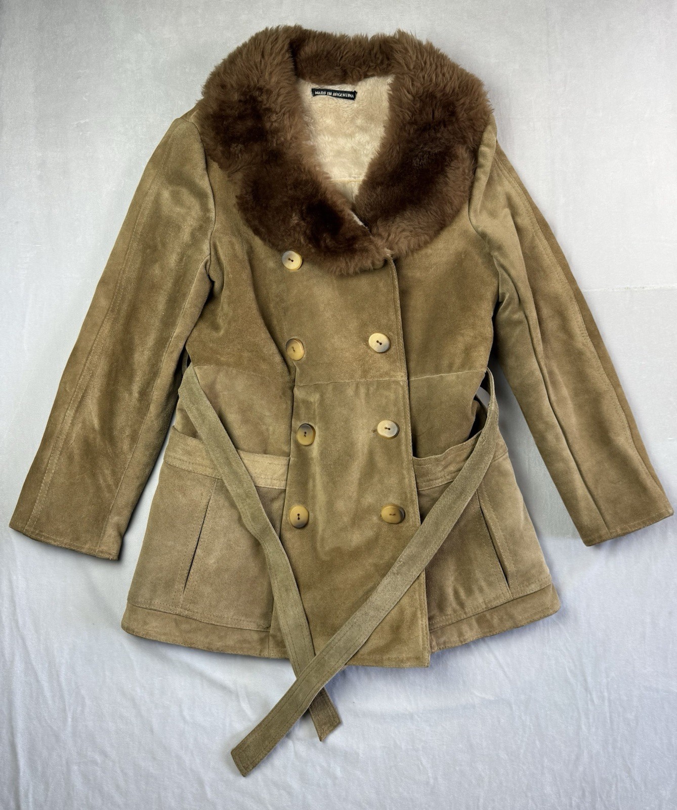 100% Leather Cowhide 3/4 Long Jacket Belted Women’s Small Beautifully Crafted