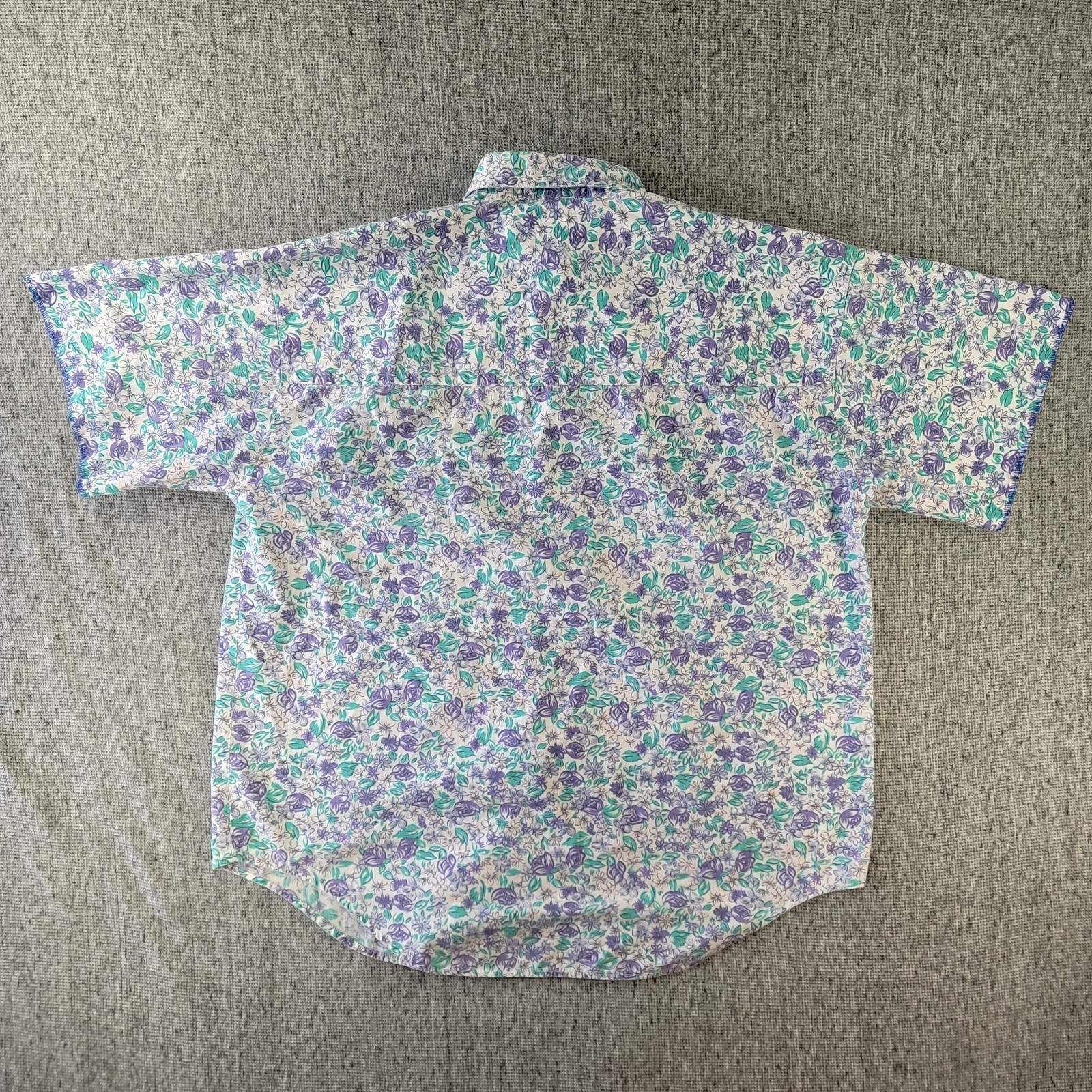 Vtg 80s Best American Clothing Co Floral Blouse Short Sleeve Reworked Serge Edge