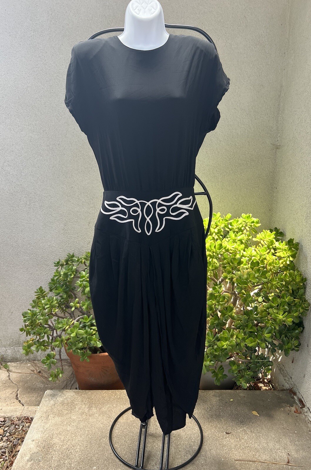 Vintage Boho Jumpsuit Harem Pant Black Sz 12 Miss Ashlee