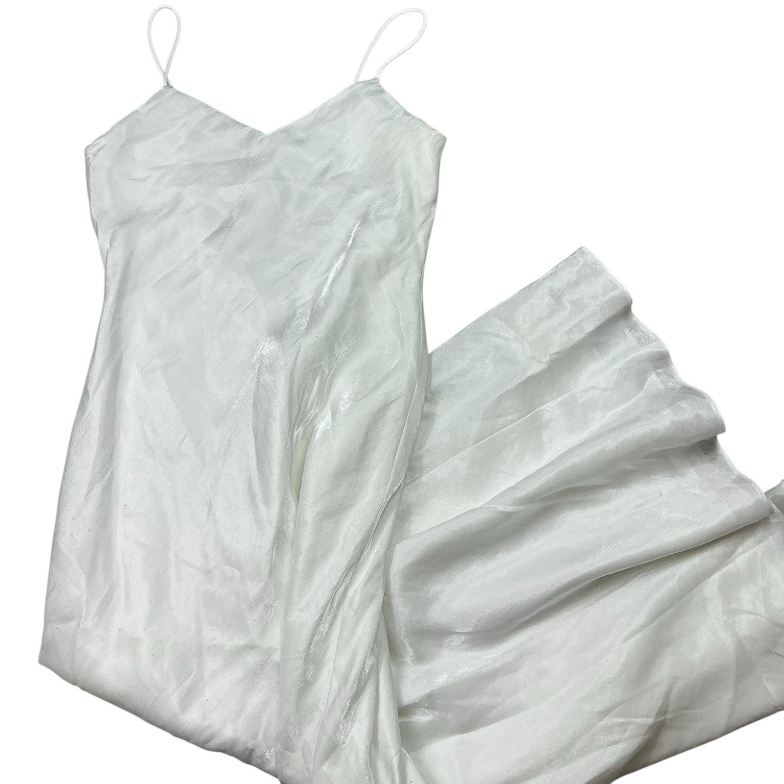 Vintage Niki Sivas pearly white sleeveless gown w/rhinestones 100% acetate XS/S
