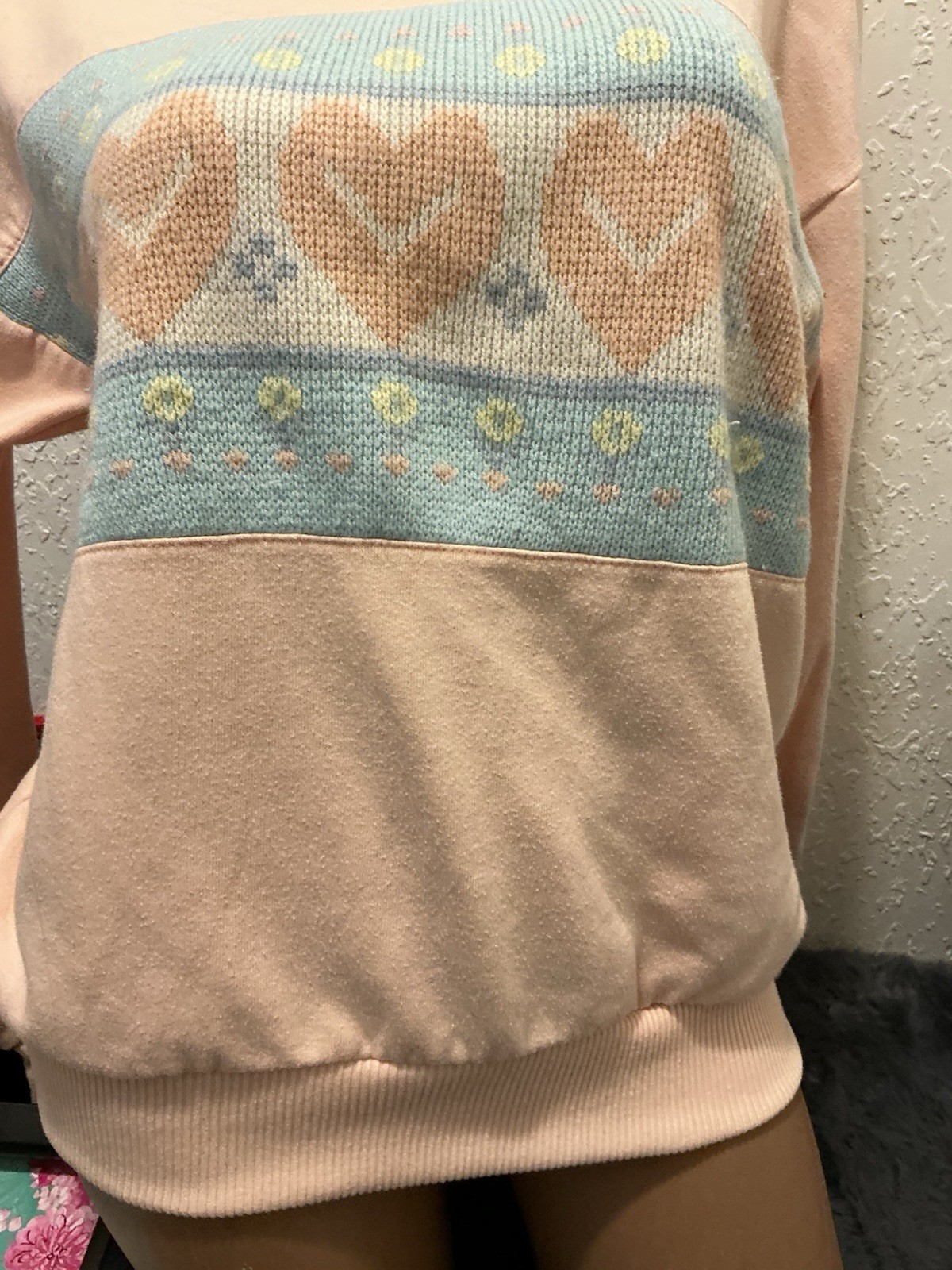 Vintage 80s/90s Simply Basic Kawaii Cottagecore Pink Hearts Sweatshirt Sz S