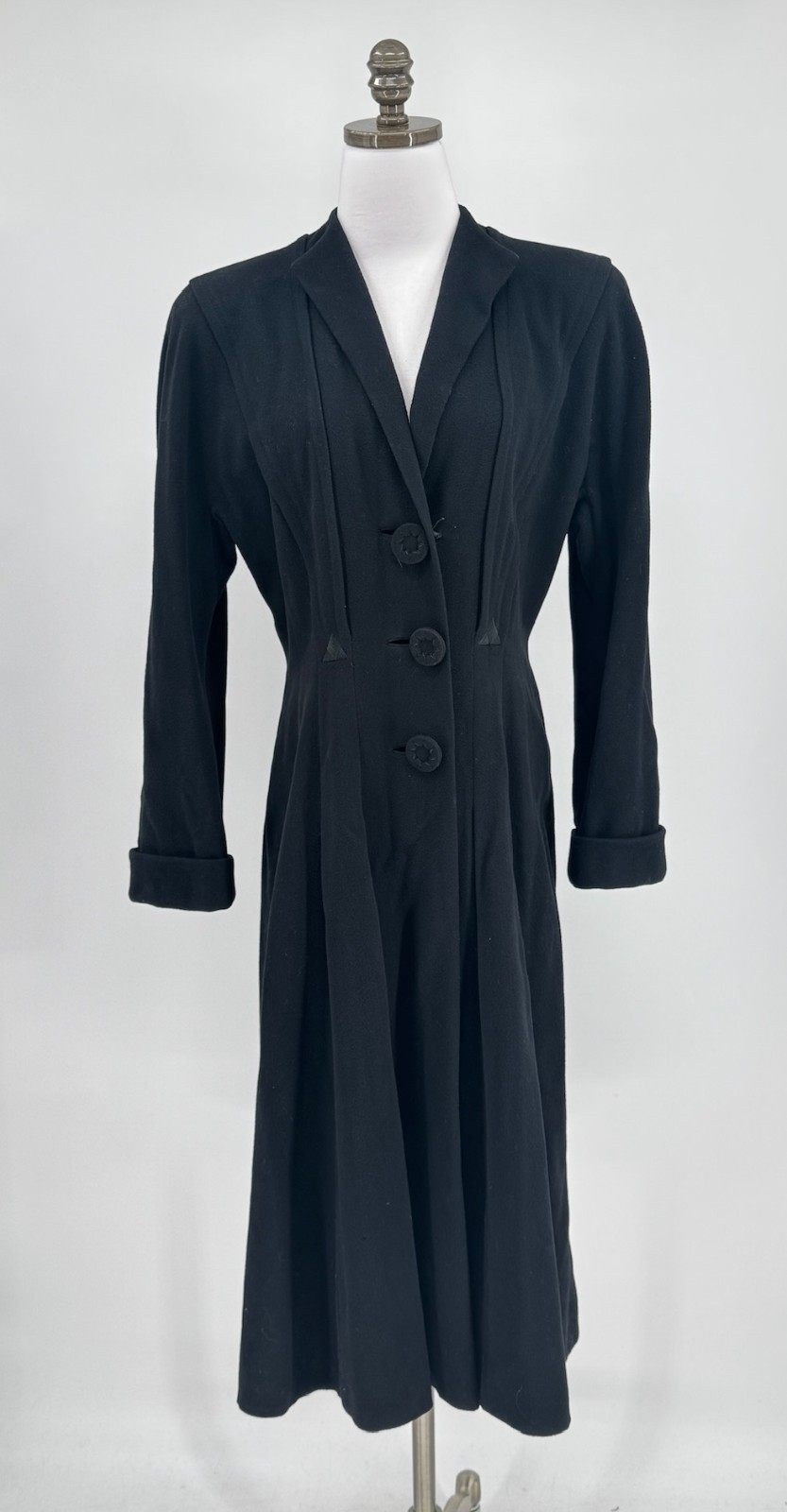 Ransohoffs Vintage Black Collared Long Fit Flare Coat Dress Union Made