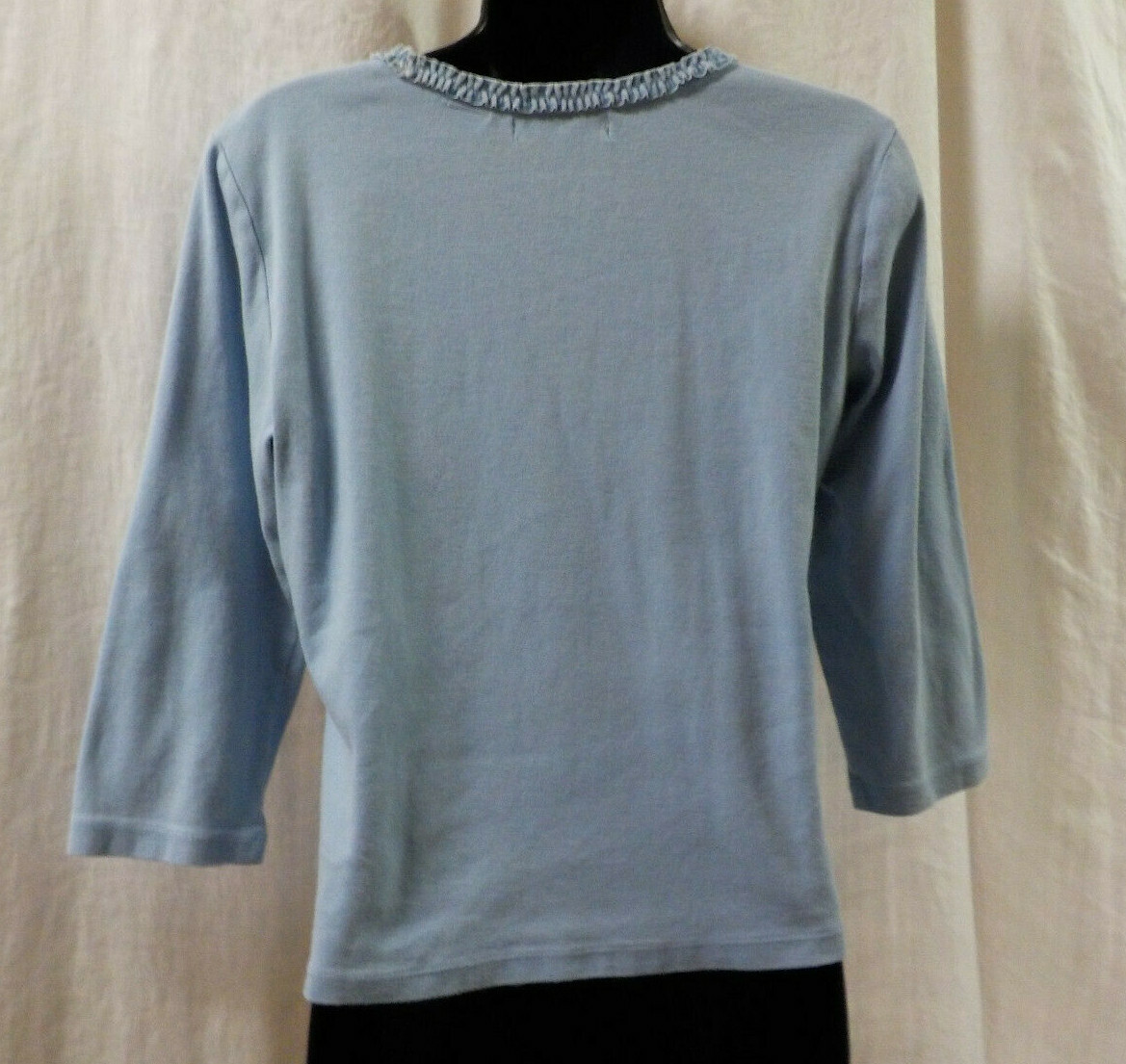 CRAZY HORSE Liz Claiborne Vintage 90’s Knit Top Size L Blue Cotton Ruffle Scoop