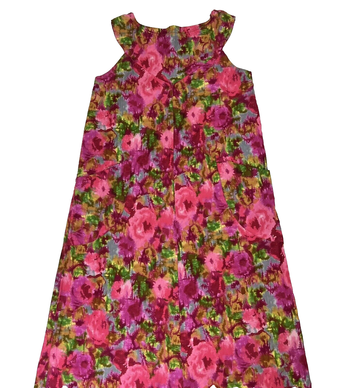 Vtg 60s Meena of California Mod Pink Floral Sleeveless Maxi Dress MCM See Notes