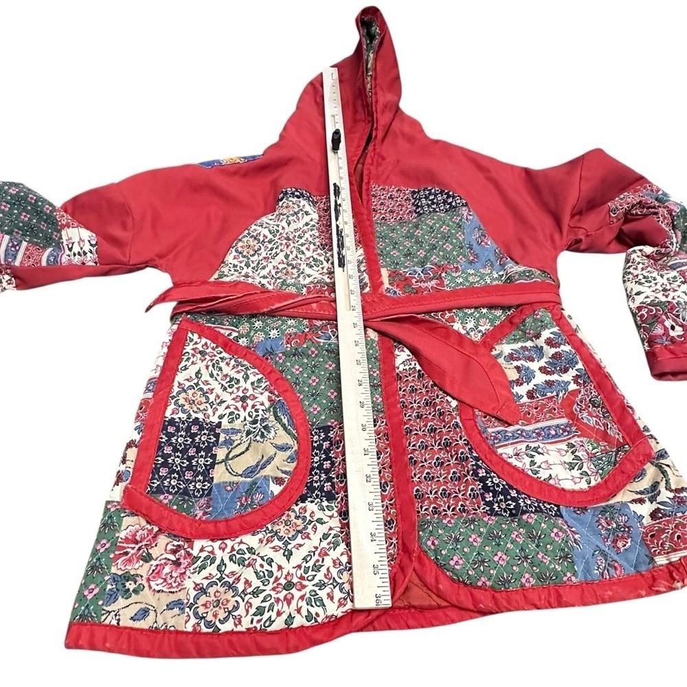 Vintage Handmade Quilted Patchwork Jacket Hooded Tie Front Cottagecore Boho