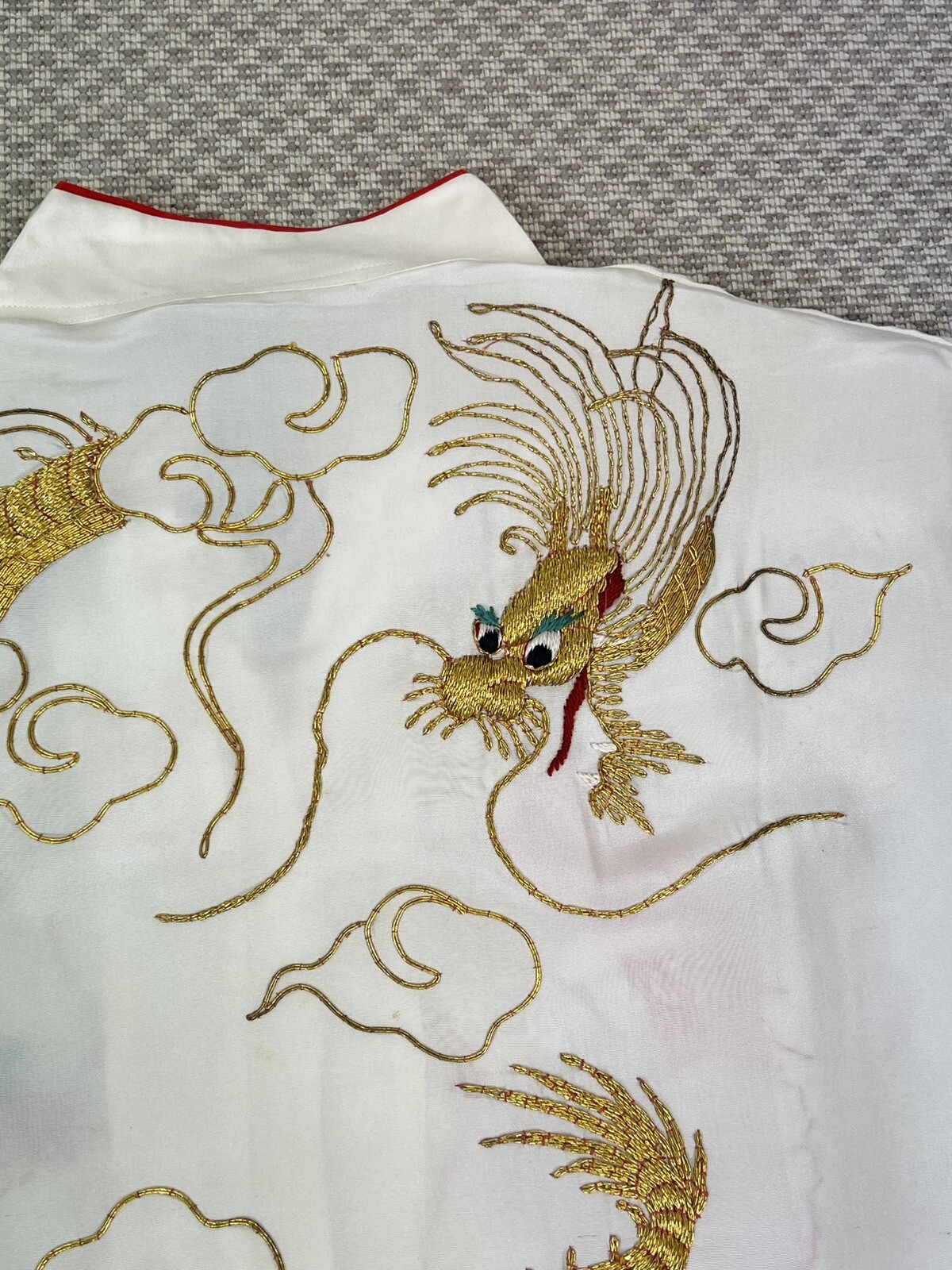 1940s Vintage Asian Japanese White gold Embroidered Dragon Pajama pant top set