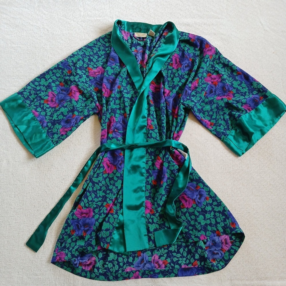 victorias secret gold label vintage satin robe floral money whimsigoth jewel