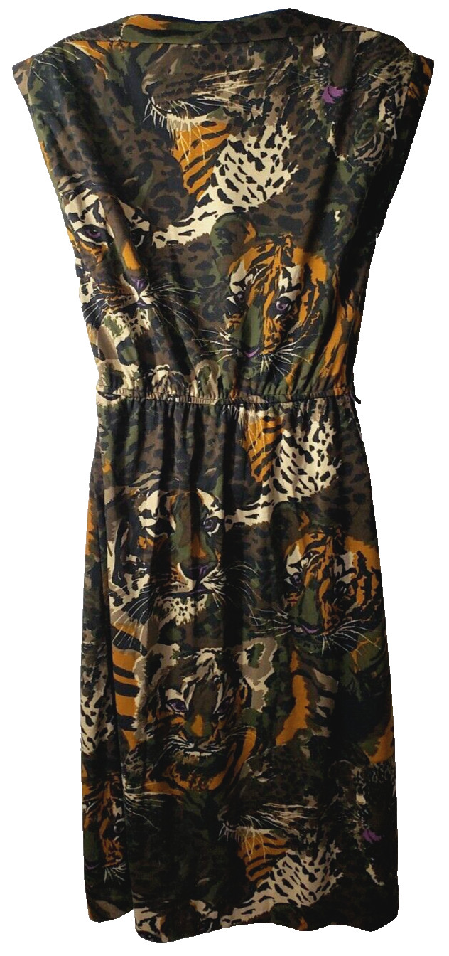Vintage 70s Pinup Sheath Dress 7 Wiggle Tiger Jungle Camo Rockabilly Union USA