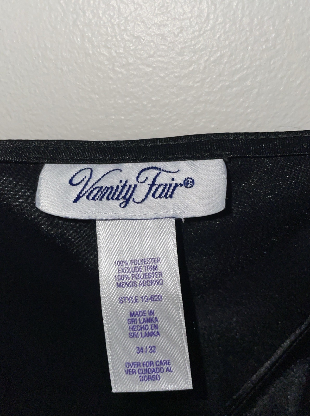 Vanity Fair Satin Negligee Long Slip Dress Spaghetti Strap Black Shiny SZ 34/32