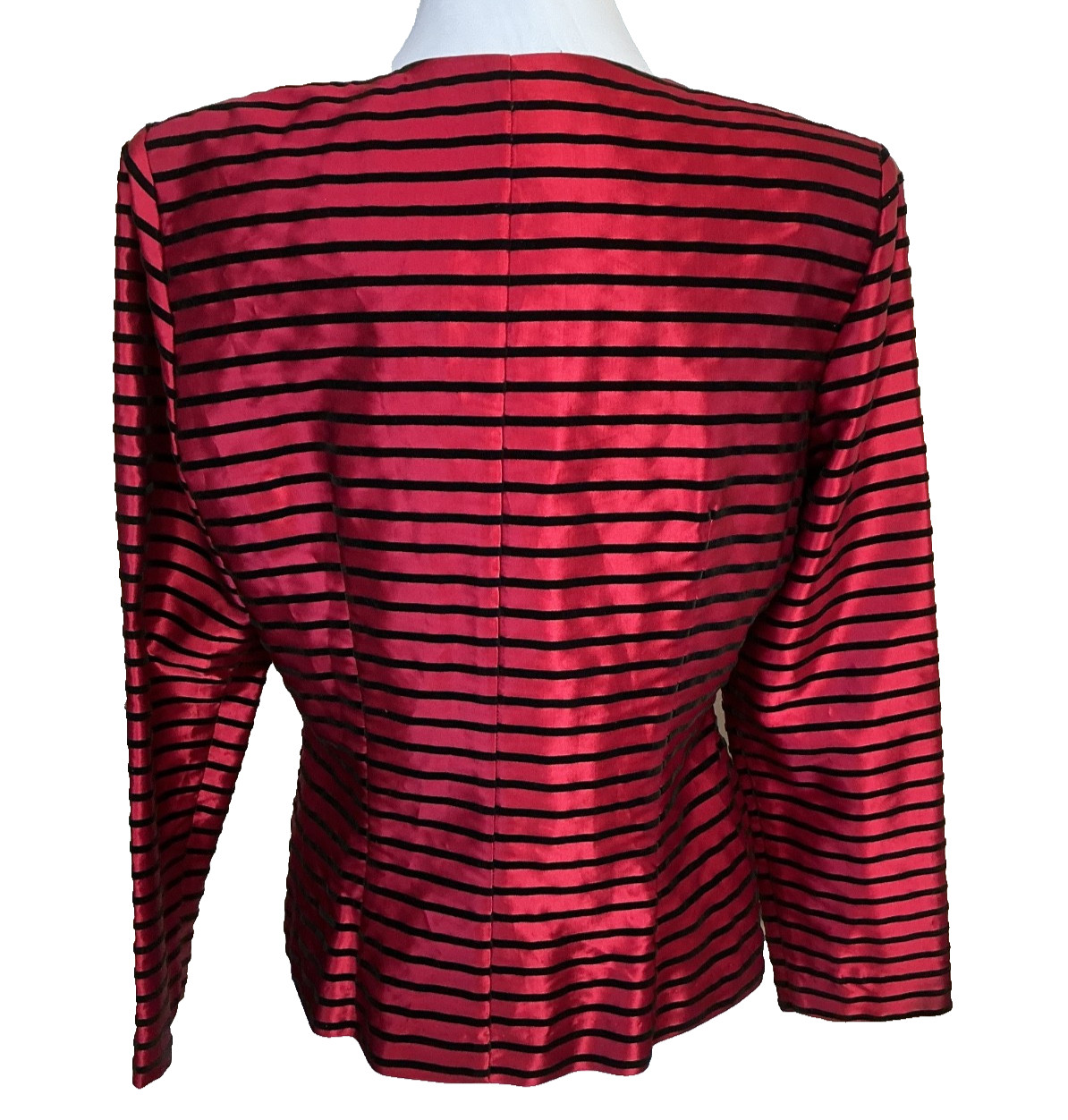VINTAGE POSITIVE ATTITUDE RED SATIN BLACK VELVET STRIPED DOUBLE BREASTED JACKET