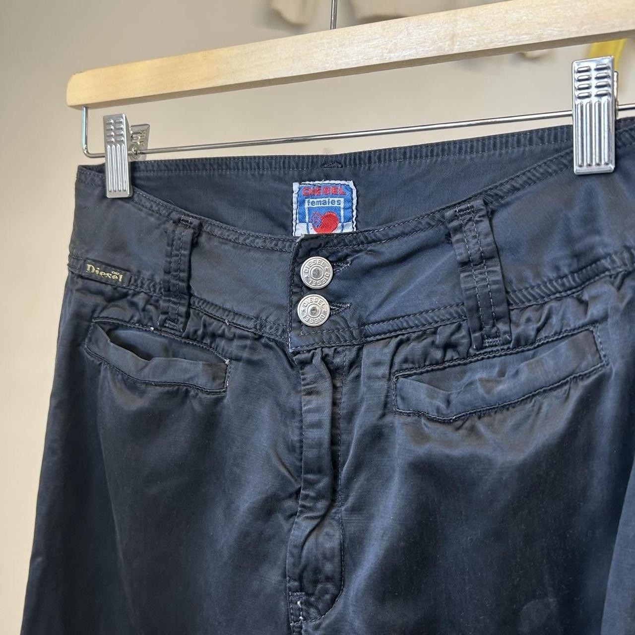 Vintage 2000s Diesel Females Black Satin Low Rise Pants