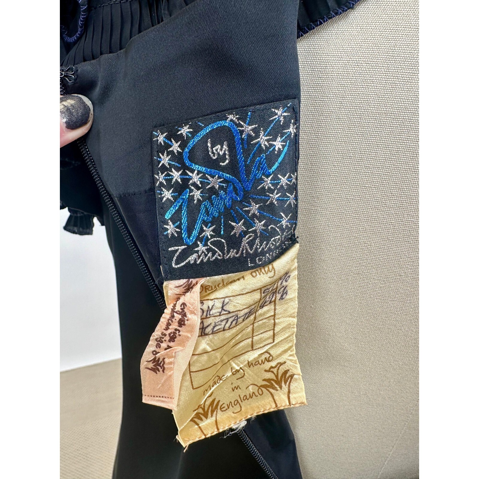 Vintage 1980s Designer Zandra Rhodes Black Dress with Elaborate Ruffle Details