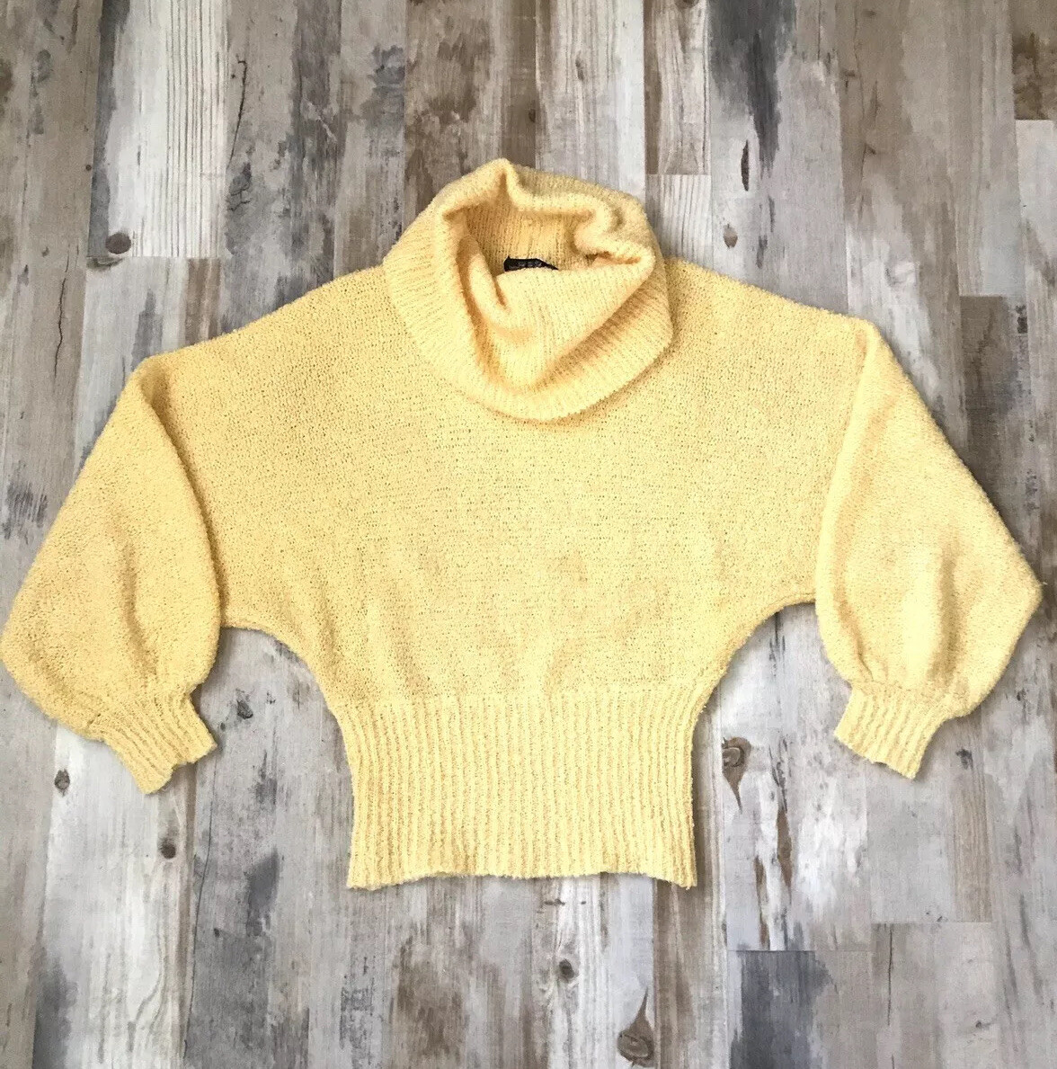 Vintage Sweater Cowl Neck Dolman Batwing Sleeve Retro 80’s Yellow Small