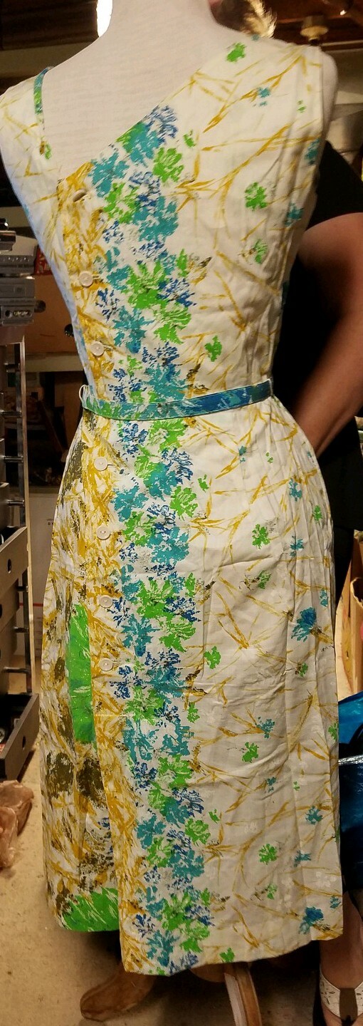 Vtg 60s Novelty Print Shoulder mid century Dress Shirley Lee jr.