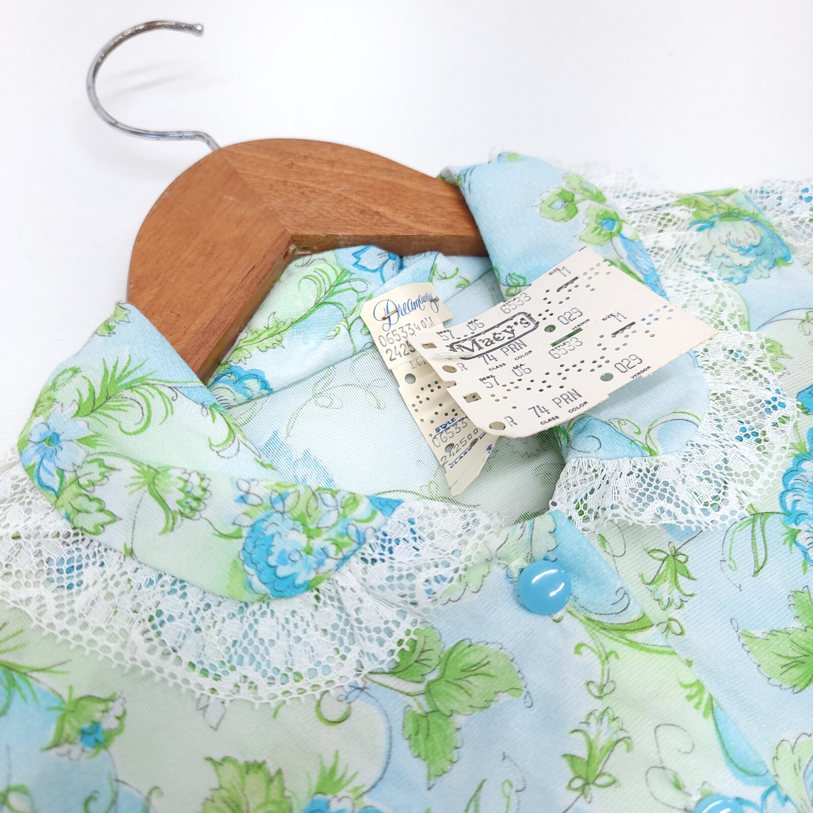 NWT Vintage Dream Away Long Sleeve Nightgown Lingerie Floral Blue Sz M 1974