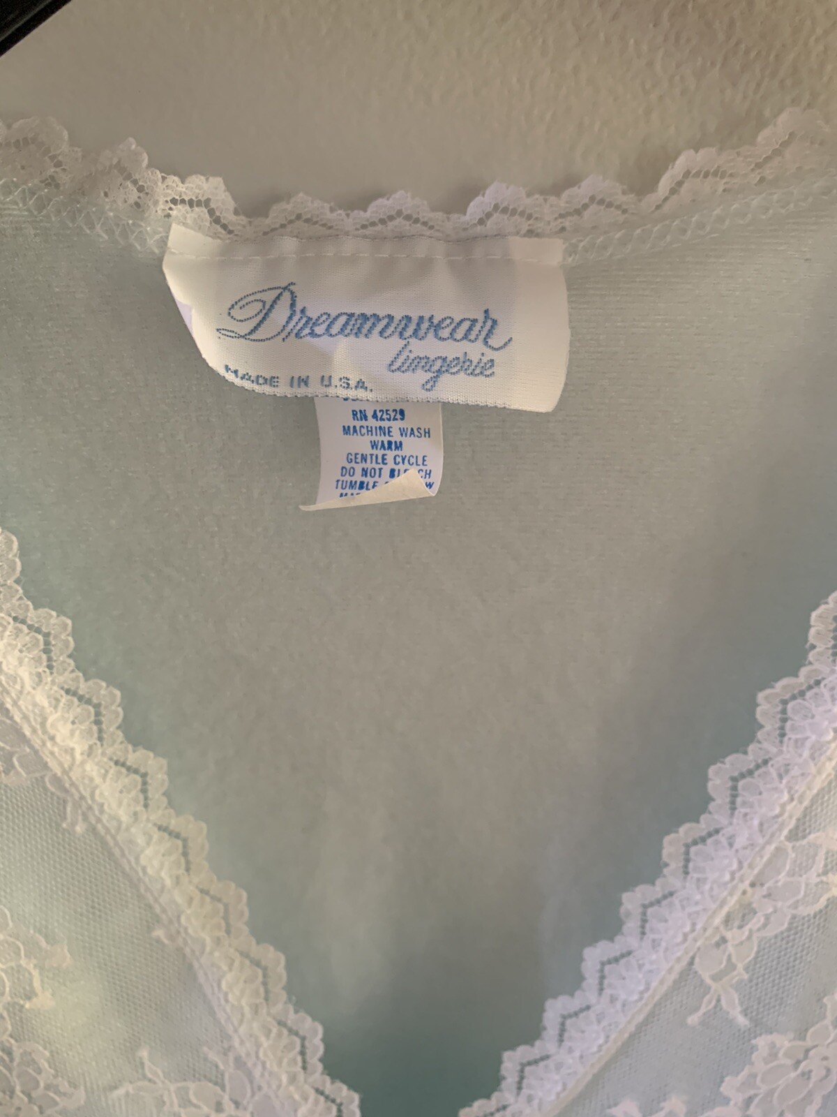 Vintage Nightgown Dreamwear Satin Blue with Lace Long Sleeve Medium