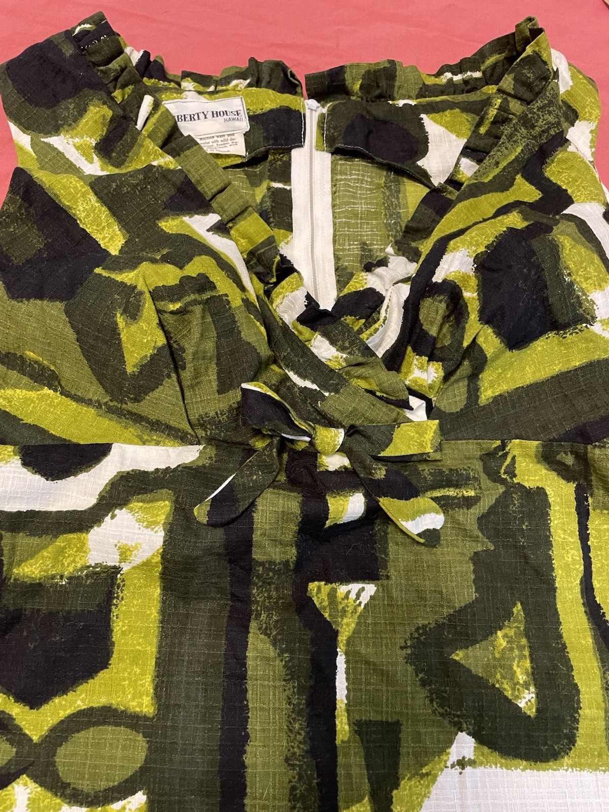 Vintage Liberty House Hawaii Maxi Dress Size S Abstract Pattern Green And Black