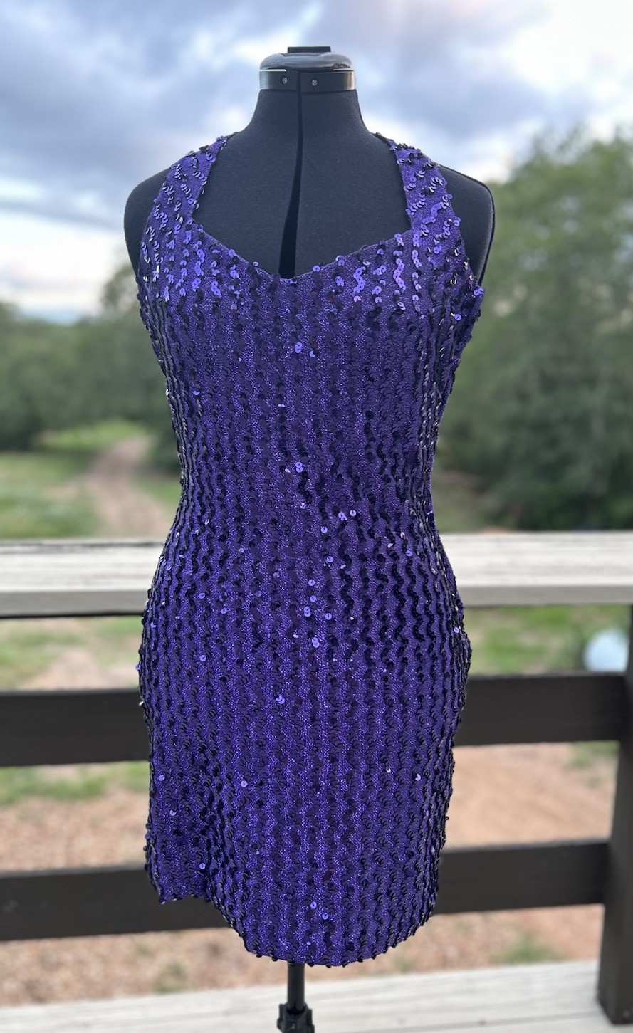 Vtg Purple Sequin Mini Dress Halter Top 90s 80s Glam Union Made Michelle Vincent