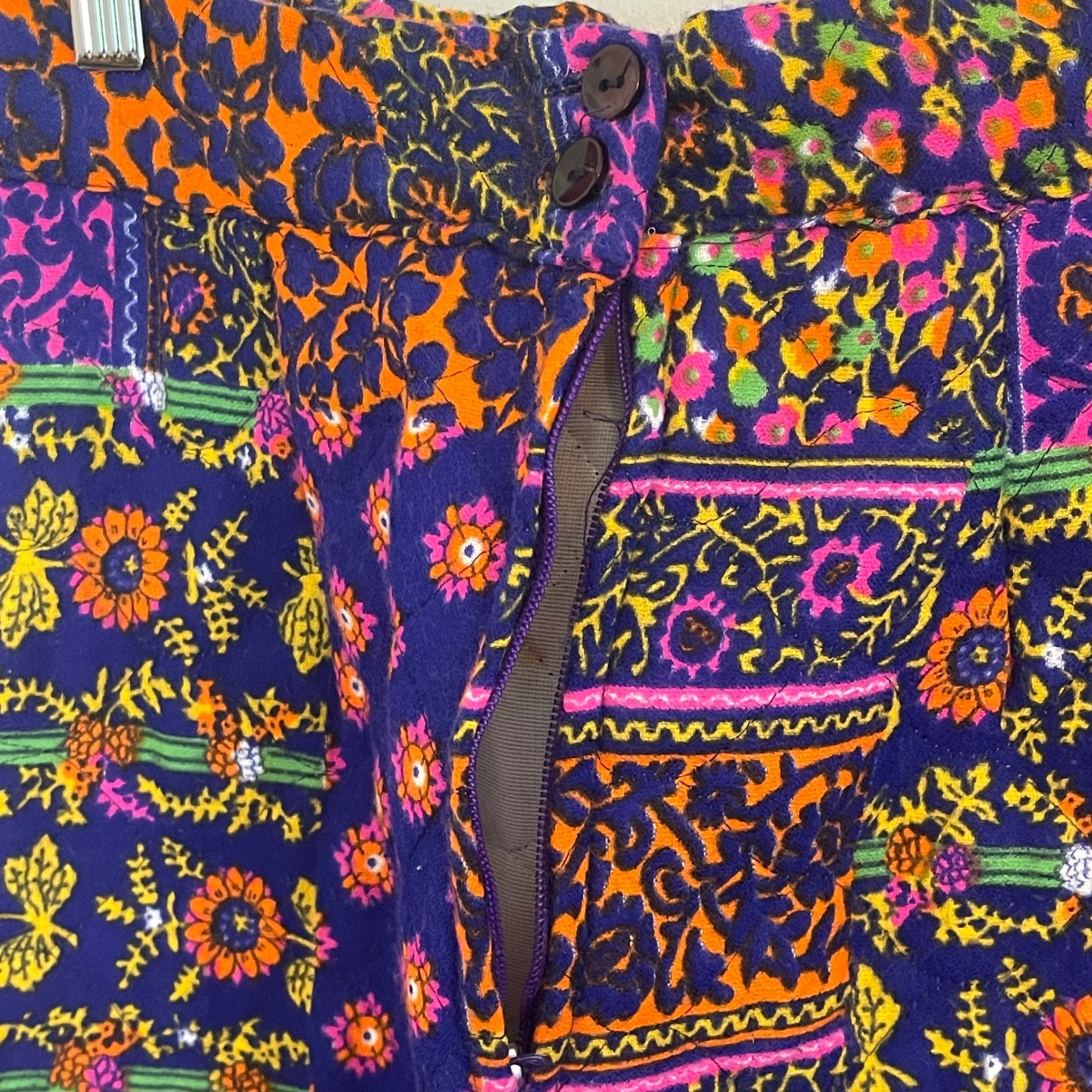 Vintage Quilted Maxi Skirt Floral Patchwork High Waisted A-Line Multicolor 70s