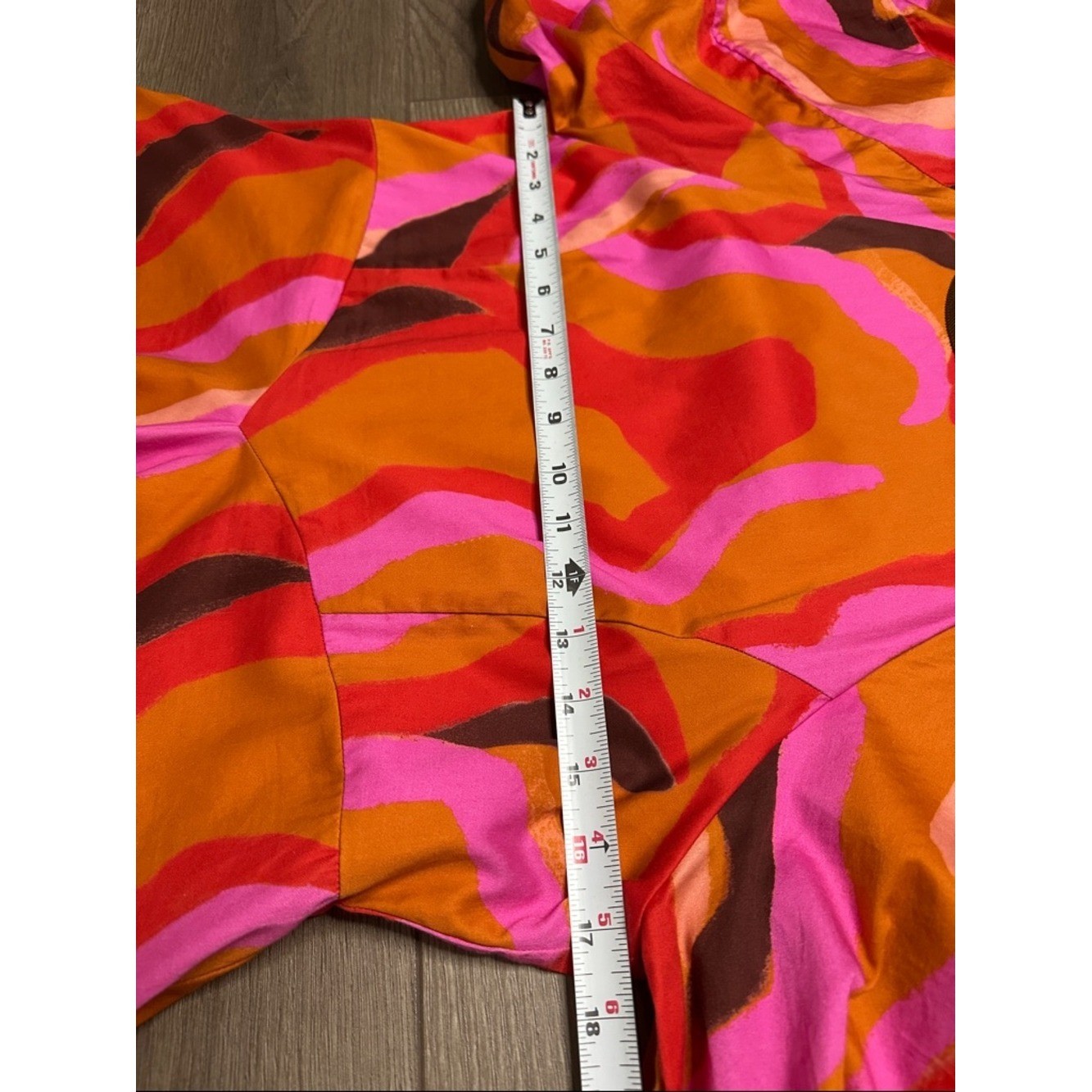 LaRoque Juliette Retro Mini Pocket Dress Puff Sleeves Orange Pink Groovy Medium
