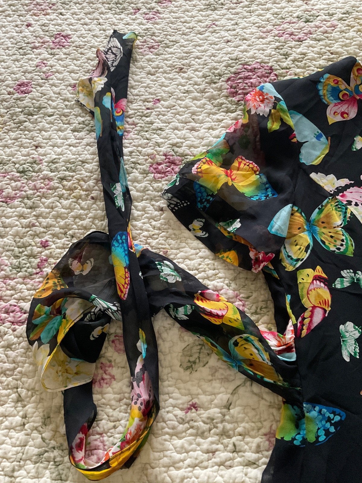 Vintage Rickie Freeman for Teri Jon Maxi Dress Silk Butterflies Lined Size 8