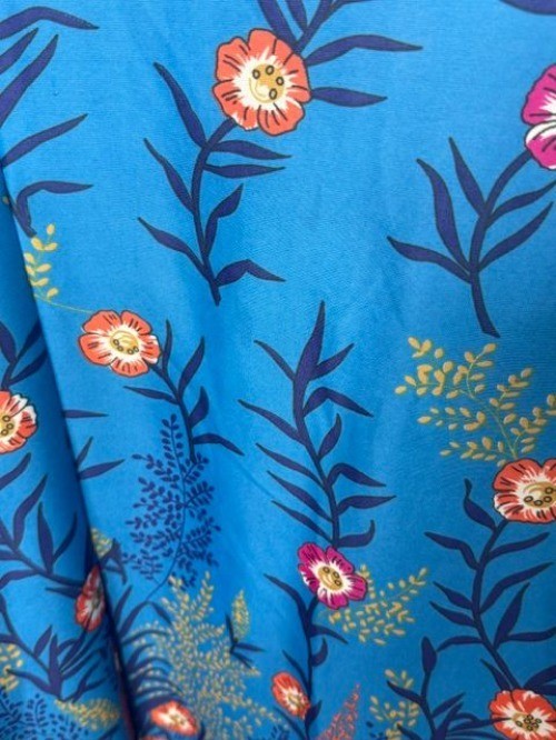 Vintage Elaine Skylar Blue Floral Long Caftan Lounger Half Zip Robe Mumu Dress L