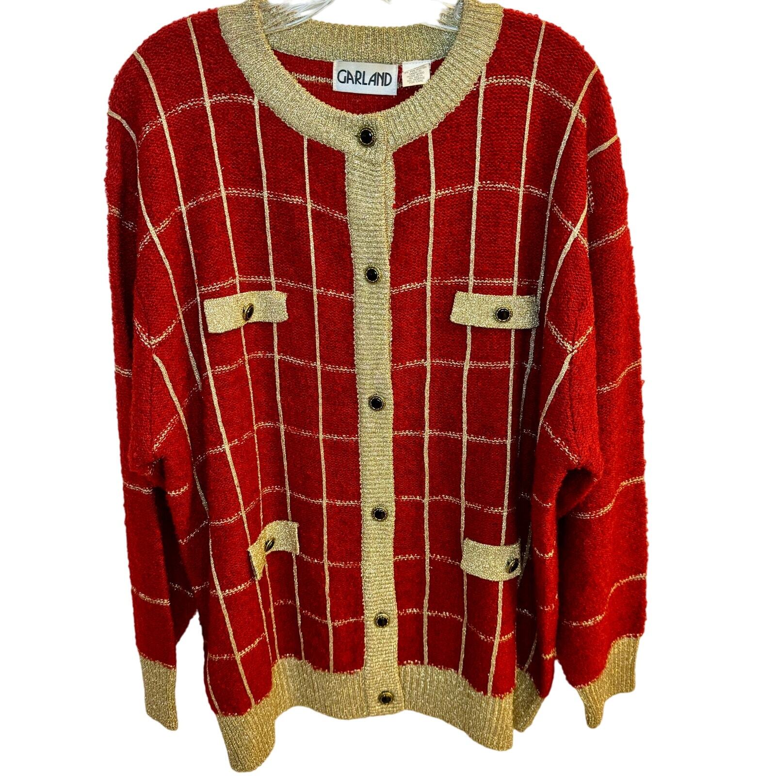 Garland Vintage Red and Metallic Gold Knit Cardigan 60’s-70’s Classic Glam 3X