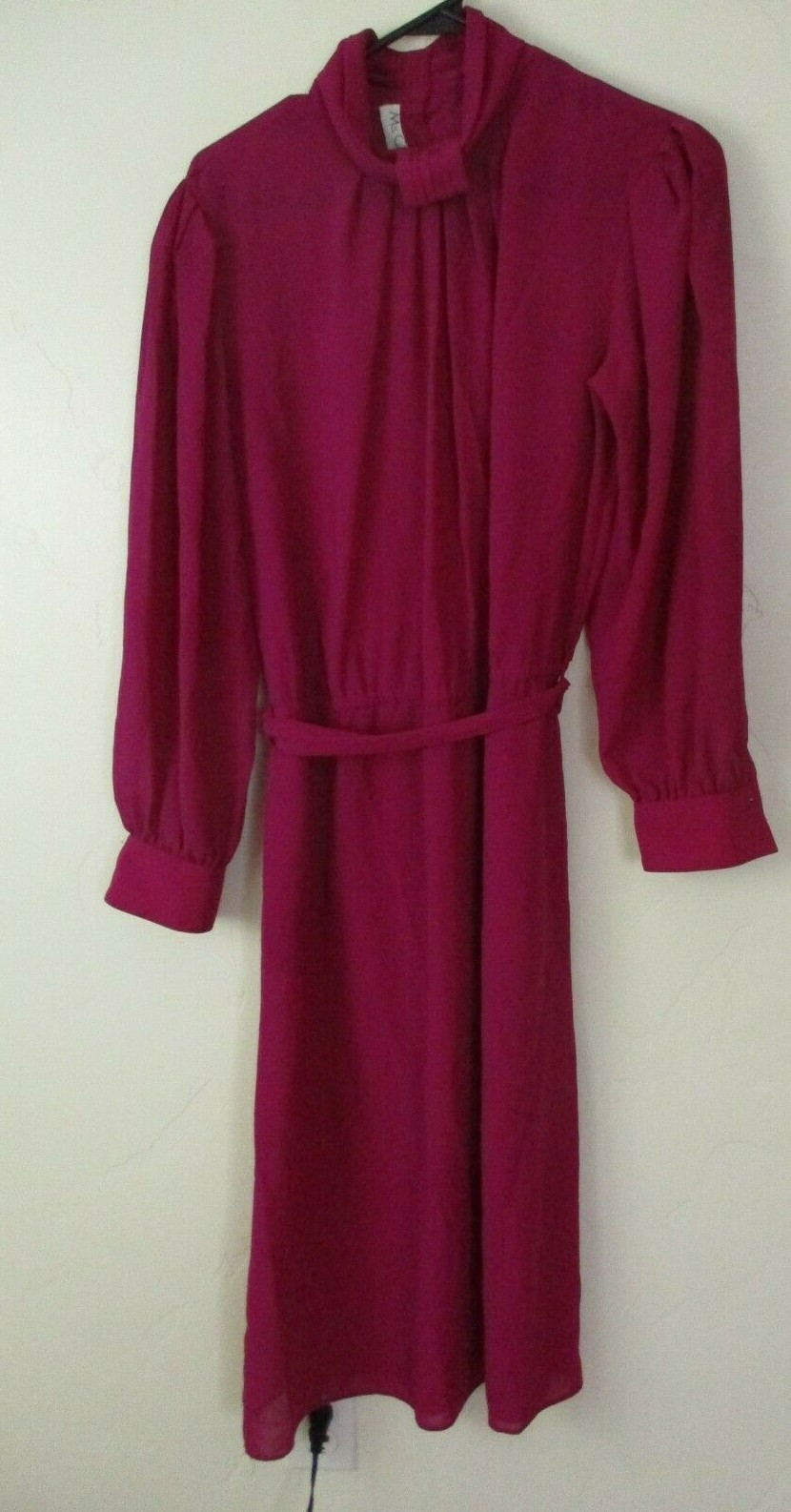 MS Chaus 14 vintage fuchsia pink high neckline dress 1980s