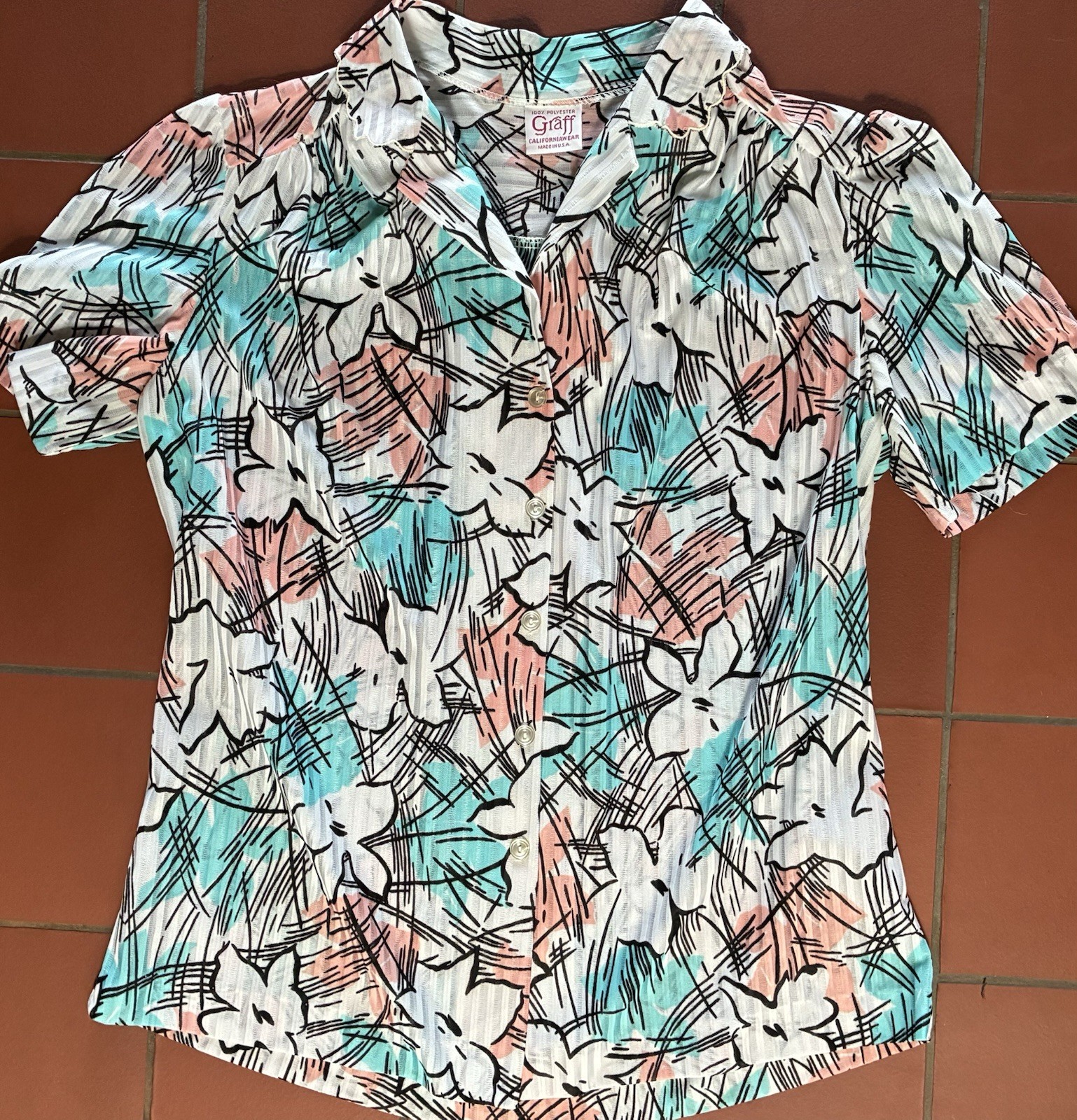 Vintage 80s Graff California Wear Abstract Floral Blouse Grandma Core M USA Made