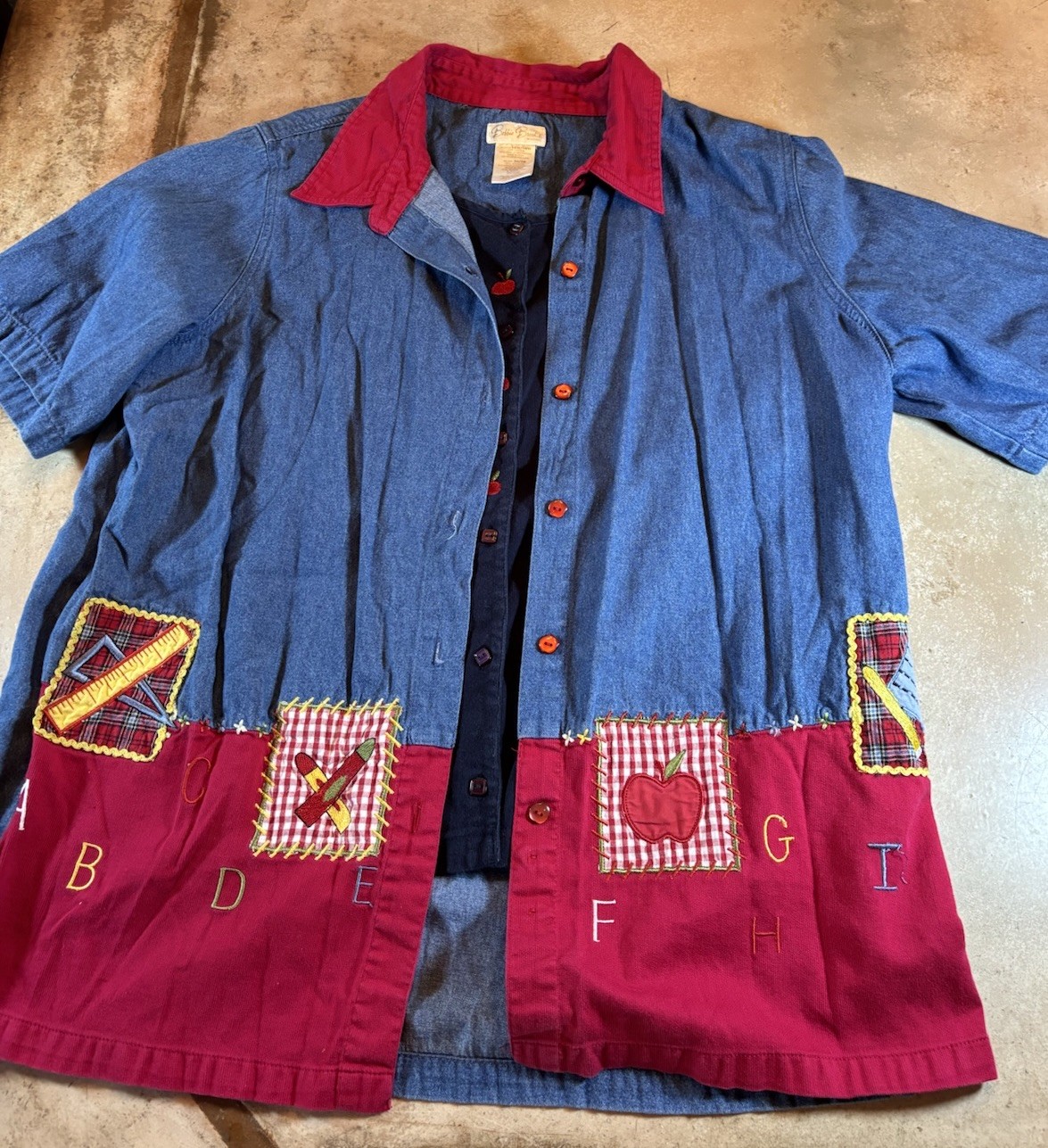 Bobbie Brooks Vintage Denim Embroidered School Teacher Theme Lined Sz 14W-16W