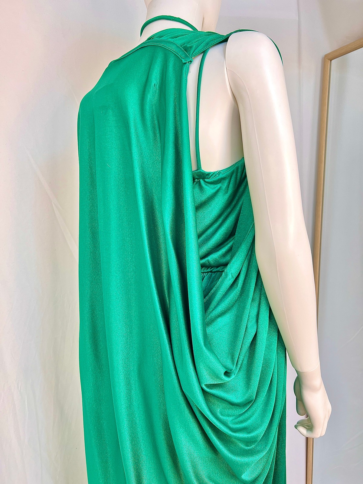 1970s Kelly Green Disco Dress and Wrap Set, M